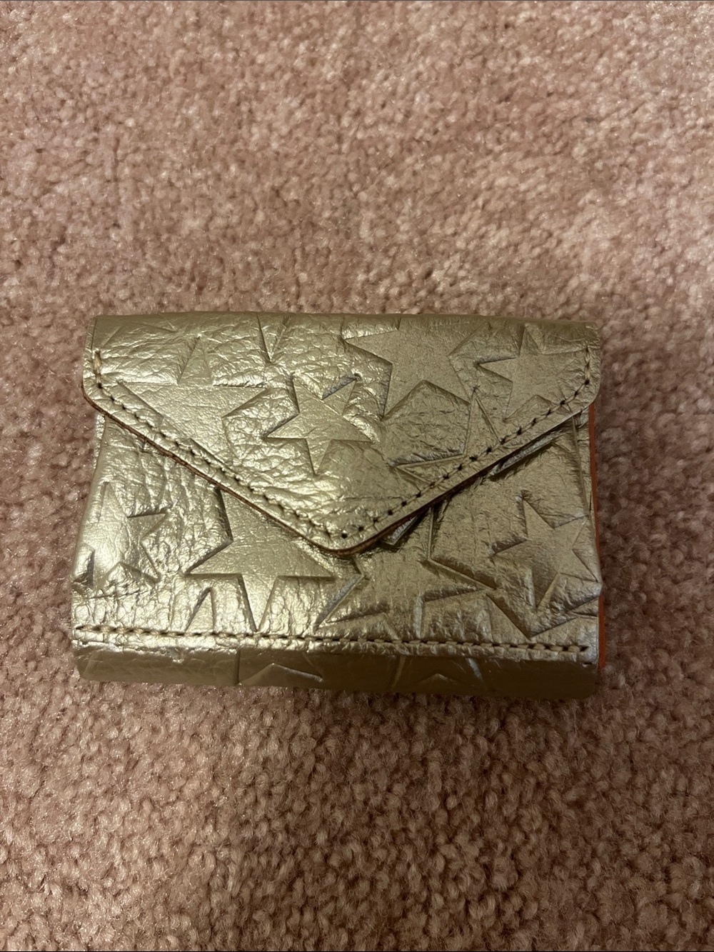 Metallic Star-Embossed Compact Wallet - Gold